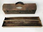 Boîte à outils artisan vintage années 1940 plateau poignée en cuir pierre tombale boîte à outils logo patrimoine