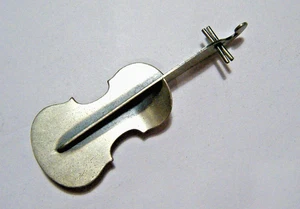 2.5" Vintage 70s Beau Sterling Silver Modernist Guitar Violin Cello Brooch Pin - Picture 1 of 6