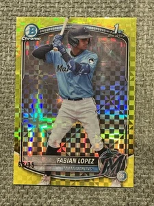 2025 Bowman Fabian Lopez Cromo Giallo X-Fractor 1st Prospect #/75 Marlins - Foto 1 di 2