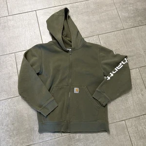 Carhartt (Youth) Size L 14-16 Full Zip Green Hoodie / Sleeve Logo Preowned - Picture 1 of 5