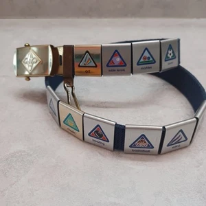 Vintage Pfadfinder Gürtel mit Verdienstabzeichen Abenteuerjunge Pfadfinder blau mit Messing - Bild 1 von 14