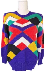 Suéter De Colección Christine Talla L Años 80 Bloque de Color Acento Estrás Acento Piel de Angora/Mezcla de Lana - Imagen 1 de 10