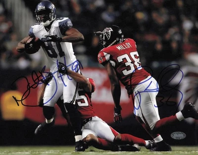 Foto autografada assinada 8x10 de Nate Burleson & Lawyer Milloy MCS Holo #63137 - Imagem 1 de 2