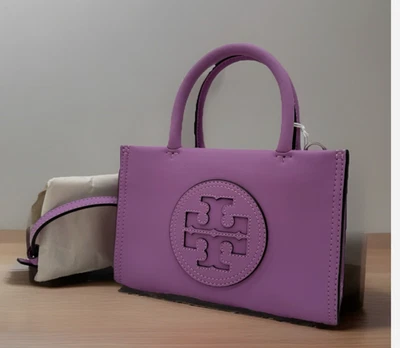 AUTÉNTICO NUEVO CON ETIQUETAS TORY BURCH ELLA Mini Bolso Bandolera Logo Bio En Amatía Brillante Foto 1 de 4