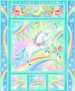 Wee Ones von Oasis Fabrics Regenbogen Einhorn Baumwolle Quilt Stoff Panel 35" x 44" - Bild 1 von 1