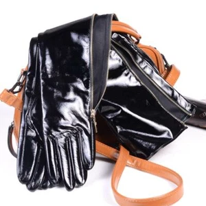 40cm-70cm Women's Real Patent leather Shiny Black Zipper Evening Long Gloves - Picture 1 of 13