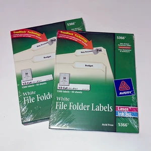 2 paquetes de etiquetas de carpeta de archivos TrueBlock Avery White 1/3 corte láser/tinta chorro 3000ct. - Imagen 1 de 6