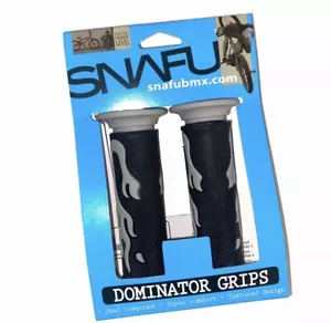 SNAFU Dominator Bicycle Grips Black/Gray BMX Flame Emblem Textured - Picture 1 of 2