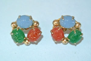 Orecchini Vintage Rosso, Blu e Verde Scarabeo Tono Oro 0,75" Vite Retro Corona - Foto 1 di 4