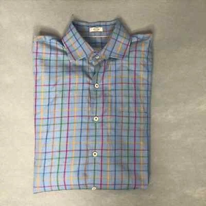 Men's Peter Millar Long Sleeve Button Up Shirt Size M 100% Cotton Plaid - Picture 1 of 5