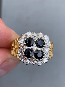 18ct gold diamond sapphire cluster ring 1970s 7.6 grams - Picture 1 of 10