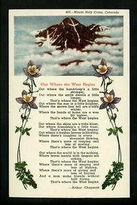 Poetry Poem Poet Postcard Out Where West Begins Arthur Chapman Mt Holly Cross CO - Picture 1 of 2