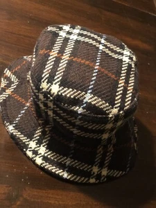 Burberry Hut M , Wolle, schwarz / Braun /weiß karo , Blauer Streifen, Neuwertig - Bild 1 von 4