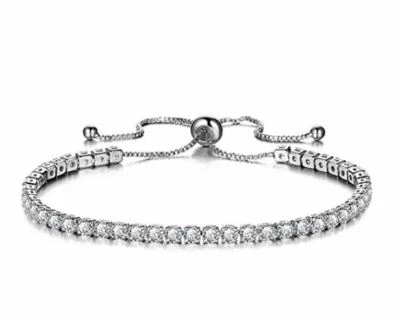 Pulseira ajustável folheada a prata esterlina CZ - Imagem 1 de 4