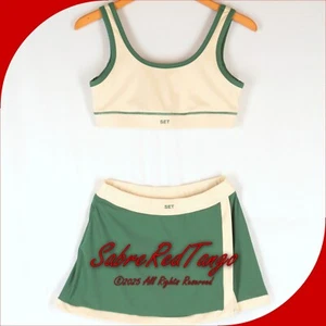 EUC SET ACTIVE SPORTBODY SPORT BRA SKORT YOGA FITNESS GREEN IVORY MEDIUM - Picture 1 of 6