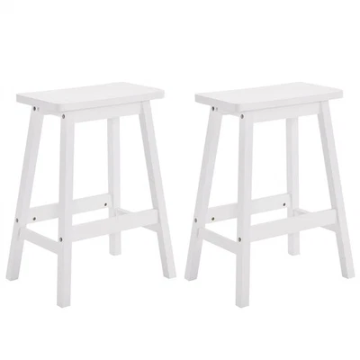 Set of 2 Saddle Seat 24" Height Bar Stools Wood Dining Room Kitchen Pub Chair - Image 1 of 4