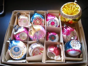 12 Vintage EINZUG Weihnachtsschmuck Quecksilber Glas Einzug Glitzer 2,5-3" - Bild 1 von 12