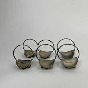 VINTAGE LOT OF 6 STERLING SILVER BASKET NAPKIN RINGS R 925 UNIQUE 21g Each - Picture 1 of 6