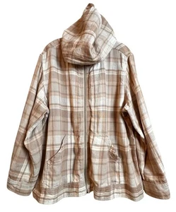 Eddie Bauer Linen Hooded Jacket Womens Sz XXL Beige Plaid Full Zip Lightweight - Picture 1 of 13