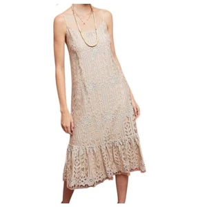 Anthropologie Eri + Ali Twilight Lace Midi Dress XS Nude Ivory Silver NWT $170 - Picture 1 of 8