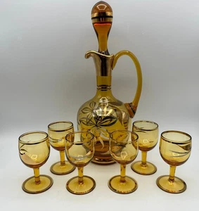 Decantador de ámbar y 6 gafas cordiales, acentos florales - Imagen 1 de 19