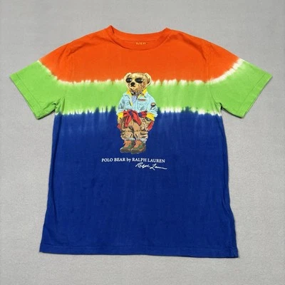Polo Ralph Lauren Polo Bear T-shirt Tie Dye Orange Green Blue Boys Medium 10/12 - Image 1 of 4