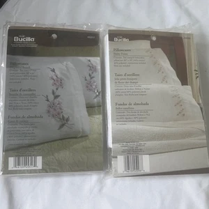 NOS 2Pc Lot PILLOWCASES STAMPED EMBROIDERY BUCILLA Floral Pansy 20” X30” - Picture 1 of 7