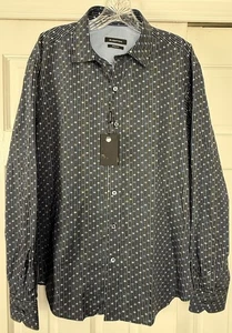 NWT BUGATCHI Button Up Blue Floral Stripe Shirt Shaped Fit Large Contrast Cuff - Picture 1 of 13