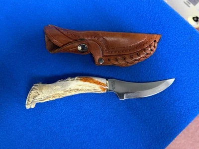 Cuchillo de caza de ciervo plateado D2 acero con funda hecho en EE. UU. hecho a mano cuerno de alce de ciervo Foto 1 de 4