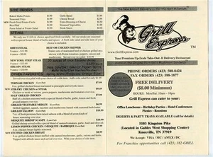 Grill Express Menü Kingston Pike Knoxville Tennessee 1990er - Bild 1 von 2
