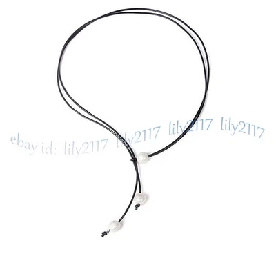 Collar de cuerda de cuero con perlas barrocas de agua dulce blancas naturales de 9-10 mm 39"" Foto 1 de 4