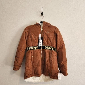 DKNY Girl's Size Large 14/16 Reversable Burnt Orange/White Faux Fur Jacket NWT - Picture 1 of 9