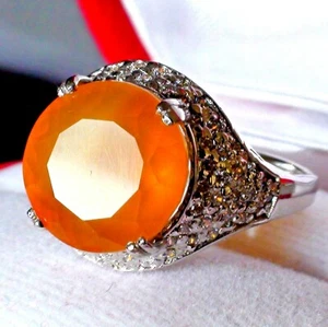 NATÜRLICHER GELBER OPAL, SAPHIR 28,95 KT RING 925 STERLINGSILBER. Größe 7,75. - Bild 1 von 11