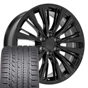 22" Black 84638161 Wheels Goodyear Tires SET Fit Silverado Tahoe Suburban - Picture 1 of 5