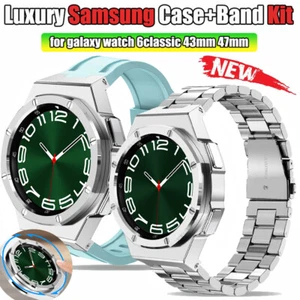 Pour Samsung Galaxy Watch6 Classic 43mm 47mm Boîtier Métal Bracelet Caoutchouc Str - Photo 1 sur 41