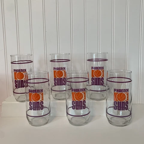 Vintage NBA Phoenix Suns Basketball Logo Drinking Glasses Tumblers Set Of 6 Cover