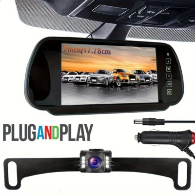 7" Mirror Monitor Backup Camera License Plate 6LEDs Rear View For Pickup Van RV - Image 1 of 4