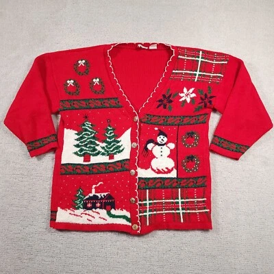 Vintage Nutcracker Christmas Cardigan Sweater Women's Small Red Button Front USA - Image 1 of 4