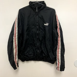 Vintage Puma Full Zip Nylon Windbreaker Hooded Jacket Black Size Large - Bild 1 von 6