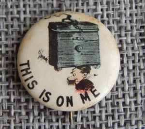 Antique Vtg Pinback Button Hassan Cigarette Advertising This is on Me #129-Y - Picture 1 of 4