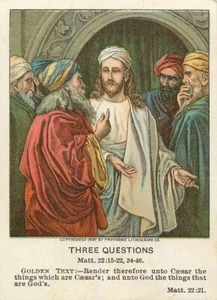 Christian Picture Lessons Card Three Questions 1910 - Picture 1 of 2