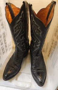 El Dorado Vintage Handmade Men's Ostrich Leg Black Western Cowboy Boots 8 1/2 D - Picture 1 of 11
