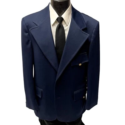 Vtg 70's MTG Men Blue MoD Sport Coat GOLD Btn Jacket BELTED BACK Leisure Bla - Image 1 of 4