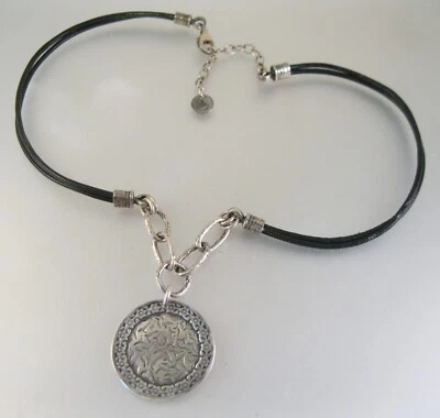 SILPADA Collar Colgante Trabajo Abierto Filigrana Sunburst Cuero Negro Esterlina Foto 1 de 4