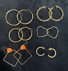 Earrings Large Hoop Lot Of 6 Pairs Untested Metal All Silver Toned