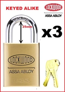 3x Lockwood Commercial Grade Padlock + 6 Keys keyed alike 334B45/125 - Picture 1 of 4