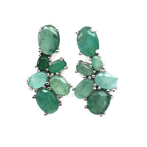 Unheated 5 x 7 MM. Green Emerald Earrings 925 Sterling Silver White Gold Plated