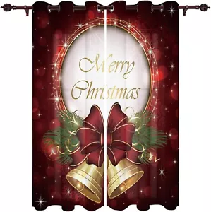 Curtains Living Room 72 L x 52" Drapes Merry Christmas Bells Bow Star 2 Panels - Picture 1 of 4