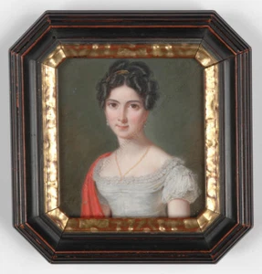 Pierre Louis Bouvier (1765-1836) "Portrait of a young lady", miniature, ca. 1820 - Picture 1 of 6