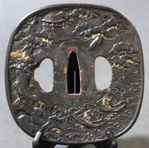 Tsuba Spada Giapponese Guardia di Yamado Rame Rosso Periodo Edo Dal GIAPPONE Antica JP - Foto 1 di 19